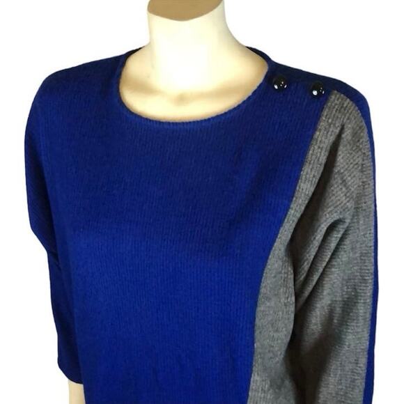 Vintage 80's A. Venti Paris  blue, grey colour block Wool sweater size small - Picture 4 of 15